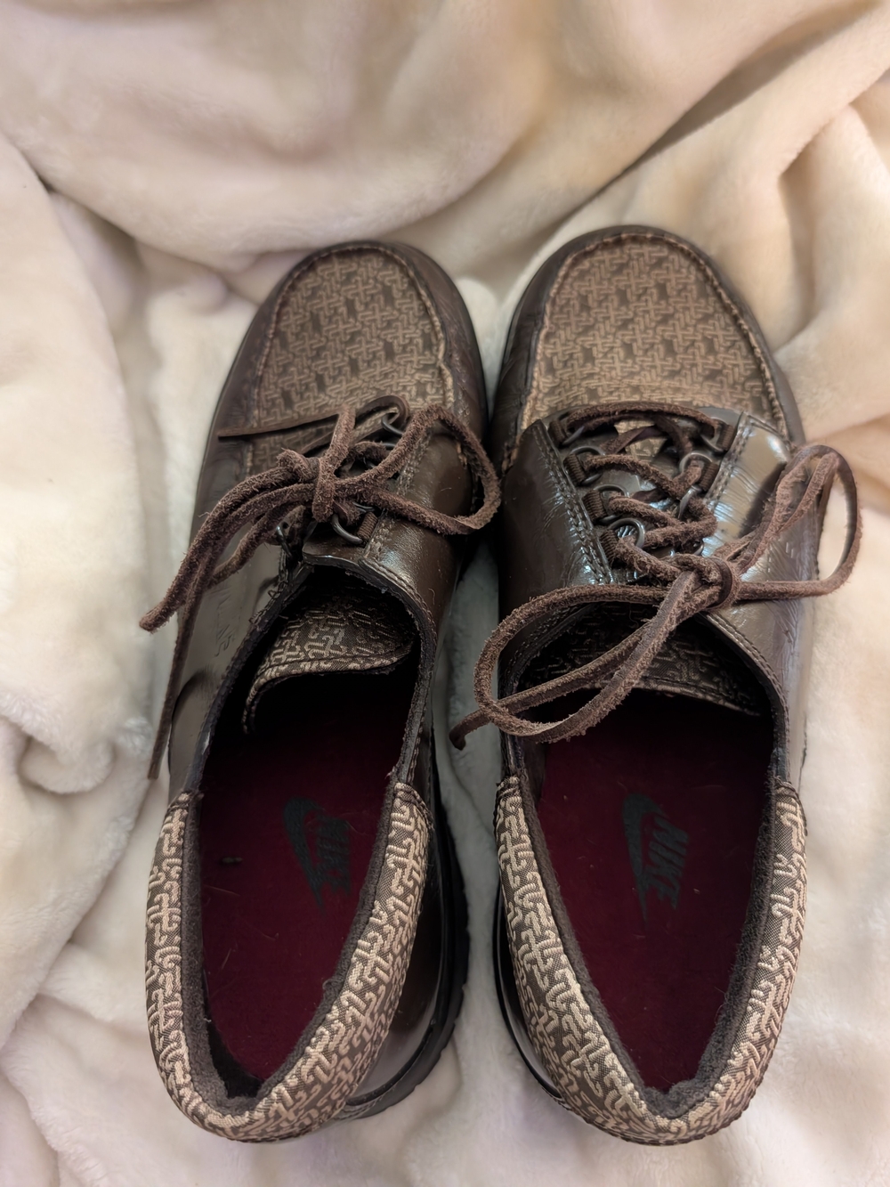 Nike Men’s Mad Jibe Brown Leather Monogram Boat Shoes Sz 8.5